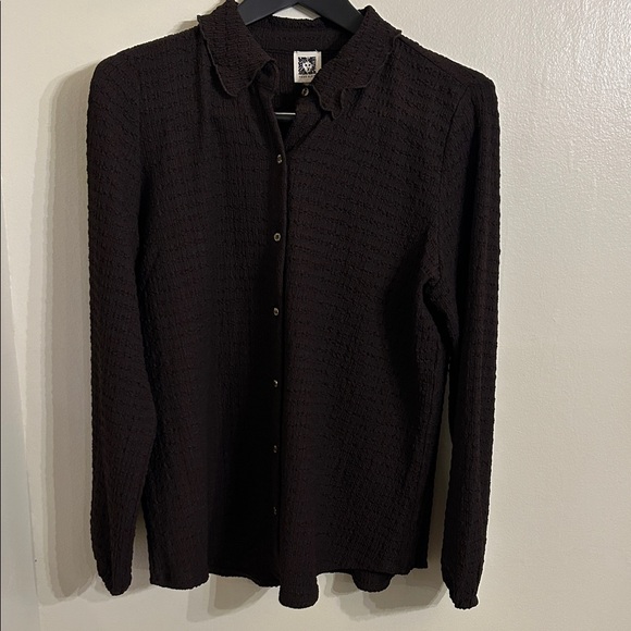 Anne Klein Dark Brown Textured Blouse - Picture 1 of 6